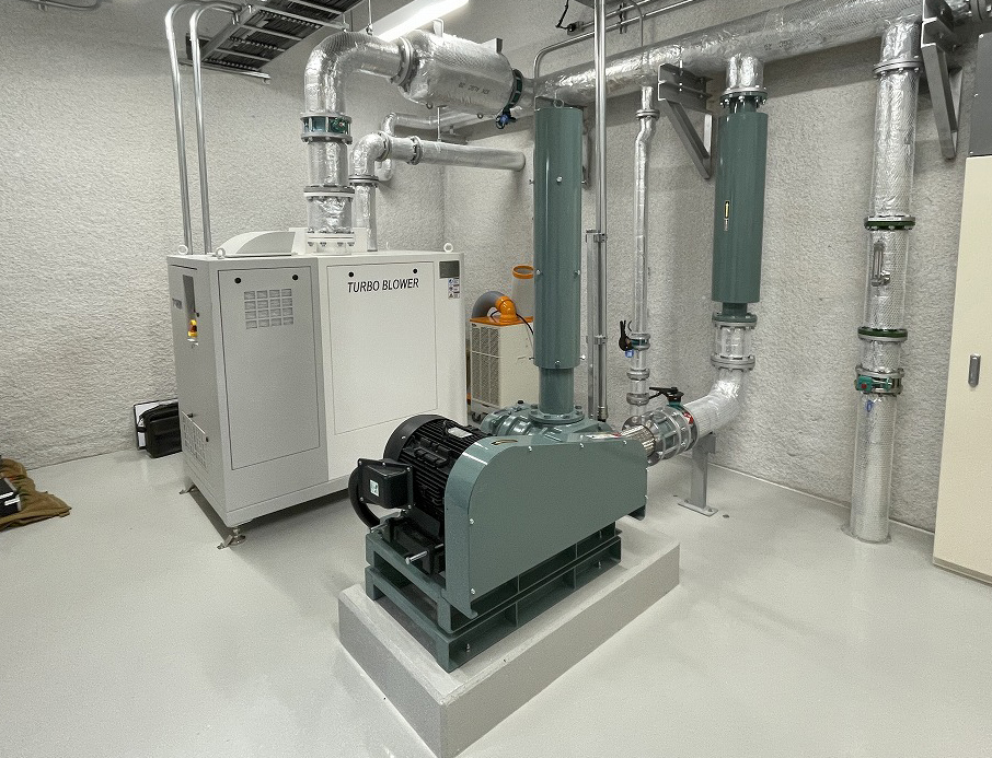 Trực quan không gian lắp đặt giữa dòng máy thổi khí cũ (phía trước) và giải pháp máy thổi khí Turbo TOHIN siêu gọn gàng (phía sau).